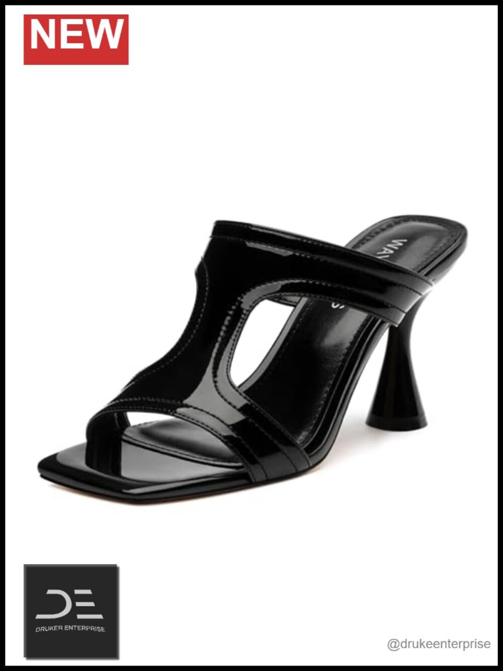 Women's Square Open Toe Heeled Sandals Cut Out Slip On Mules 3.5 Inch Chunky